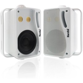 Herdio 3.5" Passive Outdoor Speakers Wired Waterproof 3 Way Wall Mount Speakers - White