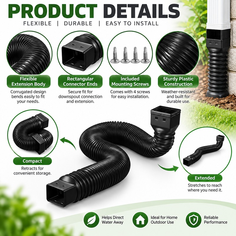 Retractable Downspout Extension for Rain Gutters – Adjustable Drainage Extender