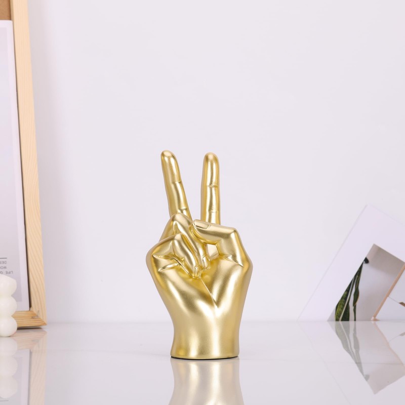 DOVDOV Peaceful Hand Gesture, Gold Hand Decoration, Gold Finger Figurine