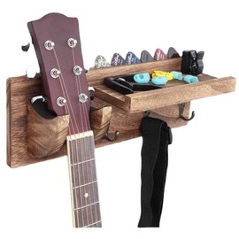 CHUNKYTHEMONKEY Guitar Wall Hanger - Sturdy Wood Base with Padded Hook - Secure & Stylish Holder for Acoustic, Electric, and Bass Guitars – Easy Installation & Space-Saving Design