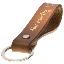 ELBERCRAFT® Leather Keyring Gift for Women or Men Vegetable Tanned Brown with Engraving 12 cm Made in Germany Leather Keychain, Drive carefully, Classic