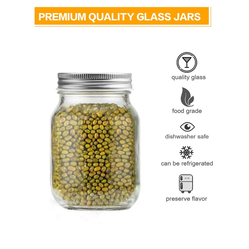 Rainforce 16 oz Mason Jars With Lids Regular Mouth 15