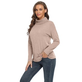 VIISHOW Women's Turtleneck Sweater Long Sleeve Cozy Warm Sweater Tops Casual Lightweight Pullover Jumper Tops,Va Camel,Large
