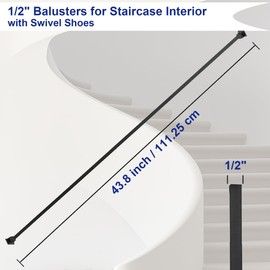 Sidasu 15 Pack Iron Balusters Square Hollow Stair Spindles 1/2" Metal Balusters with Iron Baluster Swivel Shoes for Staircase