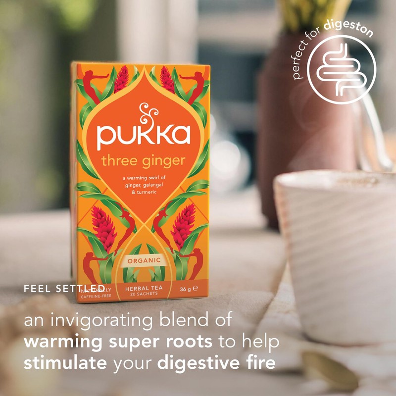 Pukka Three Ginger Organic Herbal Tea, Digestion-Aiding Infusion With Ginger,