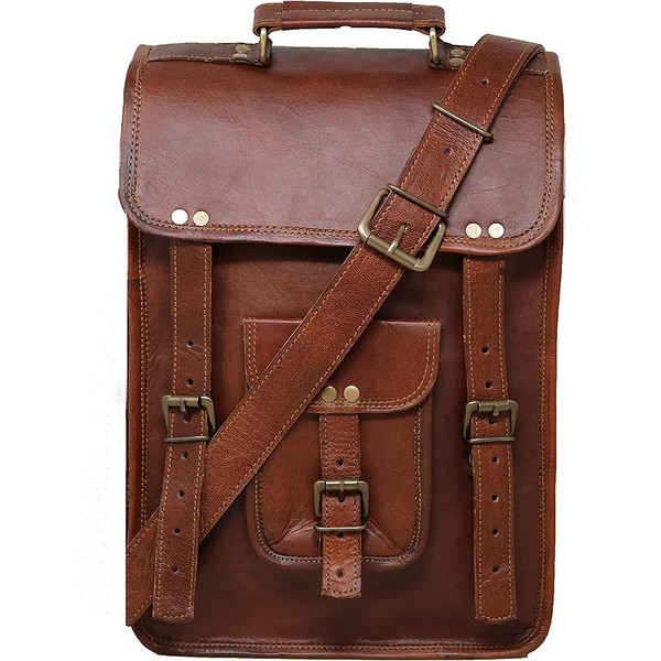 15" Leather Messenger Bag Laptop Case Office Briefcase Gift For Men Computer Distressed Shoulder Bag
