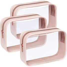 F-color TSA Approved Toiletry Bag 3 Pack Clear Toiletry Bags - Clear Makeup for Women, Quart Size Travel Bag, Carry on Airport Airline Compliant Bag, Nude Pink (for age 12 or above)