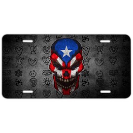 owndis Puerto Rico Flag with Skull Decorative Car Front Sublimated Decorative Plate, 0.025 inch(0.65mm) Thickness-Skull-1009