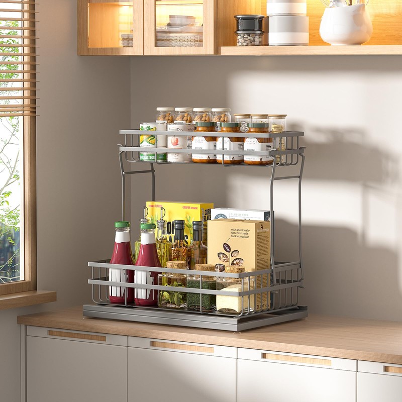 Zufudo 1 Pack Under Sink Organizers and Storage, 2 Tier
