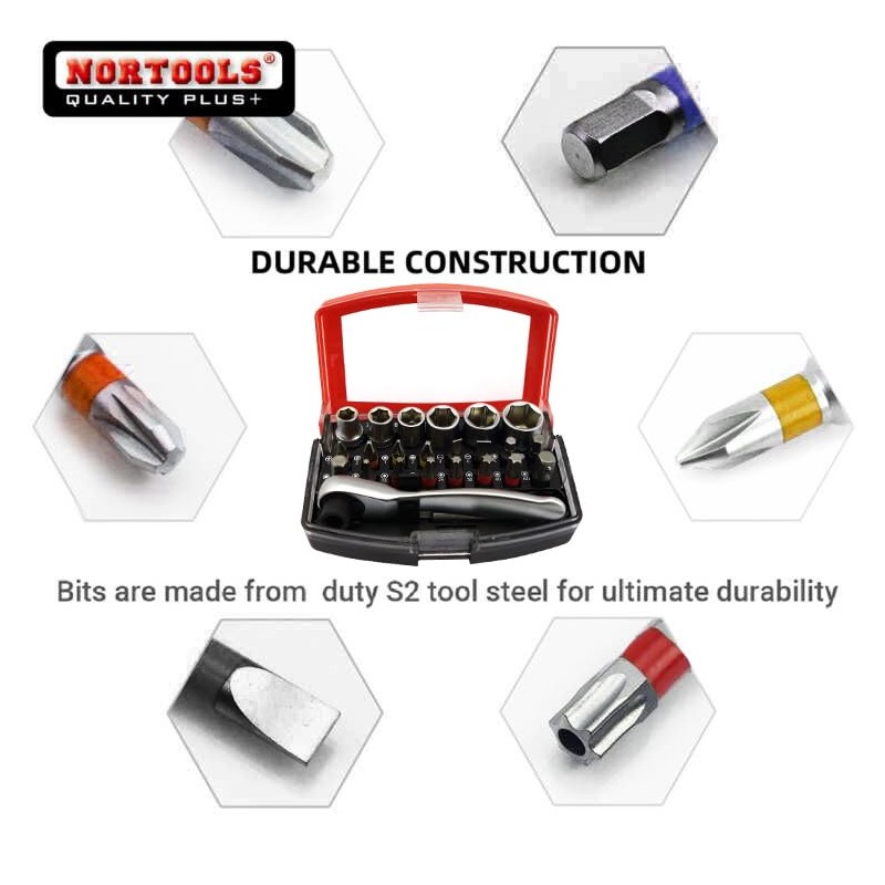 NORTOOLS 24PCS S2 Screwdriver Bits and Sockets with Ratchet Wrench
