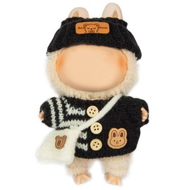 17cm Doll Clothes - Kawaii Chic Style Set for 17cm Dolls, Cute Doll Outfit with Accessories -Button Up Stripe Black Sweater + Black Hat + White Bag (NO Doll)