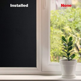Mangobox Static Cling Total Blackout Window Film 100% UV Blocking Window Darkening Film Black Opaque Privacy Window Tint Removable Plastic Glass Covering (23.6x236.2 inches)