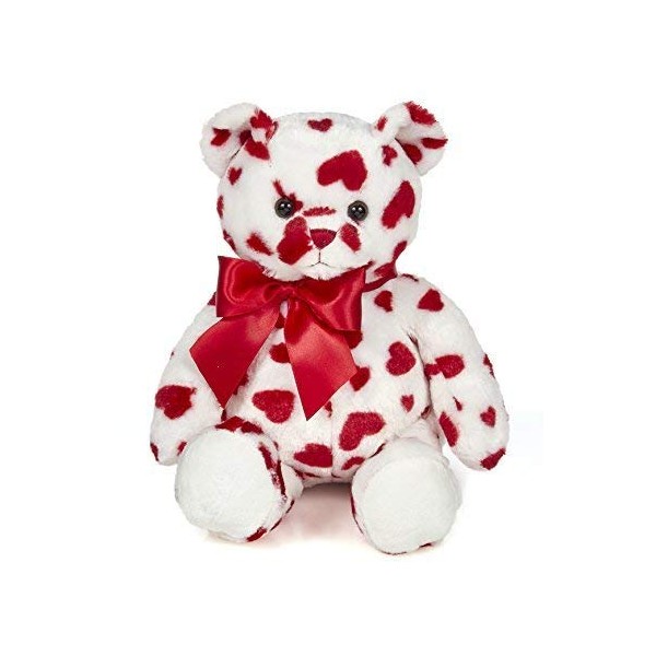 Bearington Collection Lil' Cutie White Stuffed Animal Teddy Bear with Hearts & A Red Bow, Adorable Soft Cuddly Plush, Gift for Birthdays, Holidays & Special Occasions Like Valentines Day, 14 inches