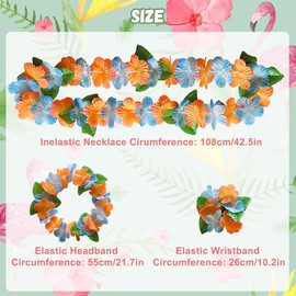 YSTrillion Hawaii Necklace Flowers 16 Pieces Hawaiian Chain Headband and Bracelet Set, Hawaiian Leis Chains for Hawaiian Party Decoration, Luau Garland