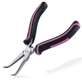 LEONTOOL Mini Bent Needle Nose Pliers with Serrated Jaw Small Bent Long Nose Pliers Tweezers Long Nose Pliers Jewelry Pliers for Jewelry Making, Wire Wrapping and Object Gripping with Soft Grip