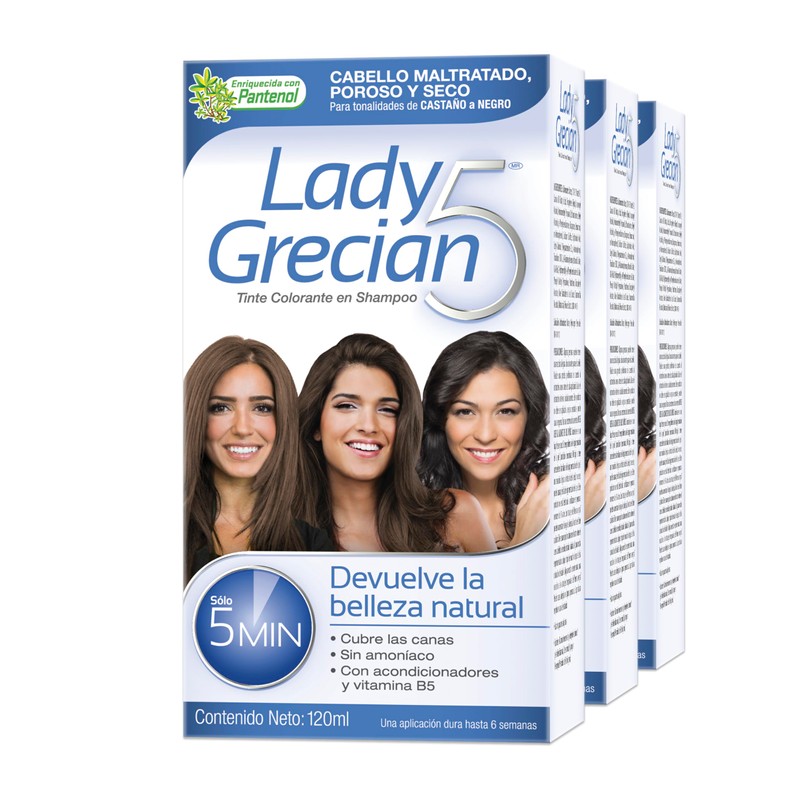 Grecian Lady 5 Shampoo Tinte Cubre Canas, Cabello Maltratado, 3