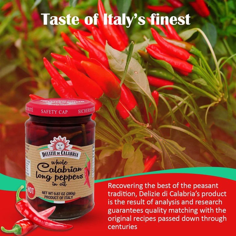 Delizie Di Calabria Whole Calabrian Long Peppers in Oil -