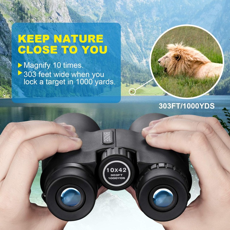 BNISE Binoculars for Adults, 10X42 Roof Prism Low Light Vision