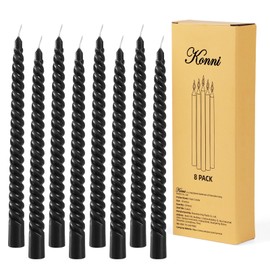 KONNI 0.87×10 Inch Black Spiral Taper Candle, Unscented and Smokeless Tall Candlesticks, 8 Pack Twisted Candles with Cotton Wicks, Long Burning, Ideal for Weddings, Dinner Parties, and Home Décor