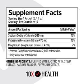 10X Health Hydration Packets Lemon Lime Electrolyte Drink Mix Liquid 15 Stickpacks with Magnesium Citrate, Sodium & Potassium - Natural Flavored Electrolyte