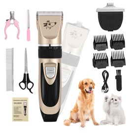 Aovdy Dog Clippers Grooming Kit Dog Shaver Clippers Hair and Paw Electric Cleaning Hair Clippers Set for Dogs Cats Rabbit (Gold, Scissor Set+Foot Shaving Blade)
