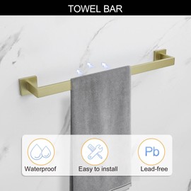 TNOMS Brushed Gold Towel Bar Set Bathroom Hardware Accessory Set, 5 Pieces Gold Accessories Stainless Steel Wall Mounted 23.6 Inch