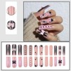 Square Press on Nails Long Fake Nails with 3D Floral