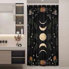 Coxila Moon Phase Shower Curtain Moonlit Goth Gothic Witch Witchy Celestial with Butterfly Floral Leaves Mysticism 36x72 Inch Polyester Fabric 7 Pack Hooks