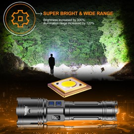 Relybo Rechargeable Flashlights High Lumens, Led Flashlight 2600 Lumens, Super Bright Flashlights Battery Powered, Long Rang 5000 FT, 2 Switch, Powerful Flashlights for Home Emergency Security Camping