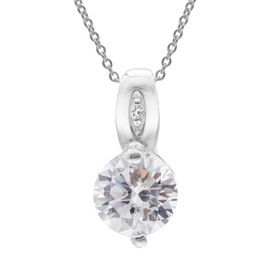 Silverly Women .925 Sterling Silver Long Round Cubic Zirconia Pendant Necklace, 18", Cubic Zirconia