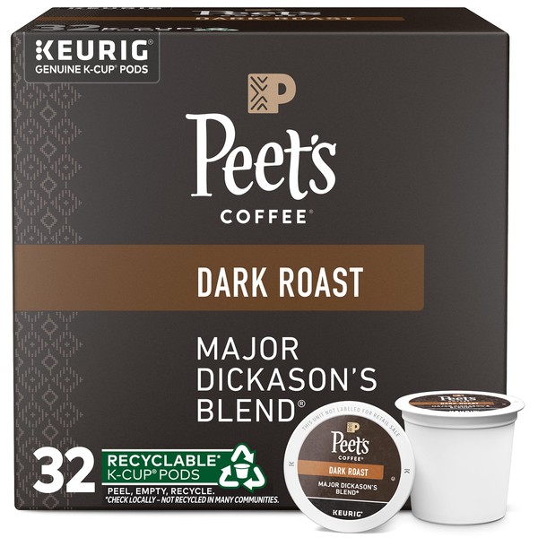 Peet's Coffee, Dark Roast K-Cup Pods for Keurig Brewers - Major Dickason's Blend 32 Count (1 Box of 32 K-Cup Pods)