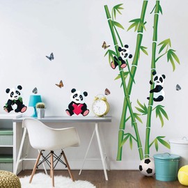 decalmile Wall Sticker Panda Bears and Bamboo Wall Sticker for Children's Room Bedroom Living Room Wall Decoration