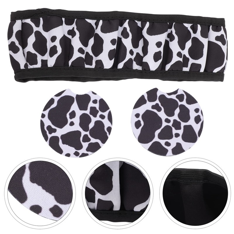 GRIRIW 1Set Cow Pattern Steering Wheel Cover Coaster Easy to