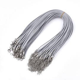 Beadthoven 100pcs 18” Waxed Necklace Cord with Lobster Clasp Bulk 2mm Grey Necklace Making Cord Rope String for Pendant Necklace DIY Jewelry Making Accessories with Clasp Extended Chain