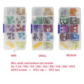 45PCS Small Size 5-40A Combination car Fuse Automotive Fuse with Box and Clip