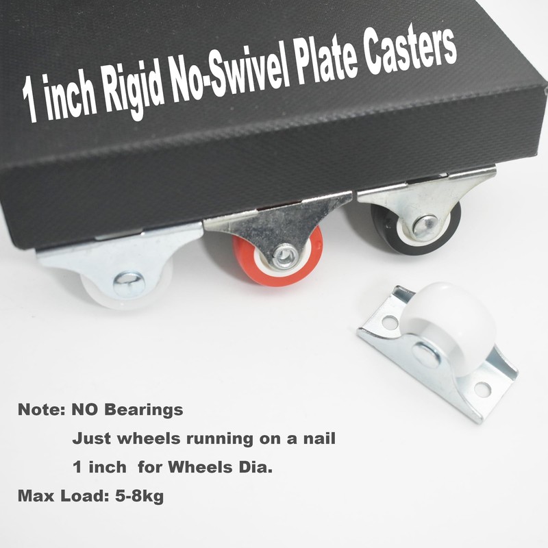 Floyutin 1 inch Rigid No-Swivel Plate Casters Small Rubber Wheels