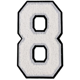 1 Pcs 5.0" White Chenille Number Patches with Black Border, Iron On Appliques for Clothing, Jackets, Backpacks Varsity Style Number Patches Pair with Varsity Letter Patch (White 8)