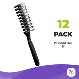 AMZ Plastic Bristles Hair Brushes 8" Black 12 Packs