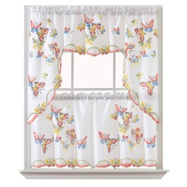 GOHD 3pcs Kitchen Curtain/Cafe Curtain Set, Farmhouse Air-Brushed by Hand of Flying Butterfly Design. (Swag and 24 inches Tiers Set)