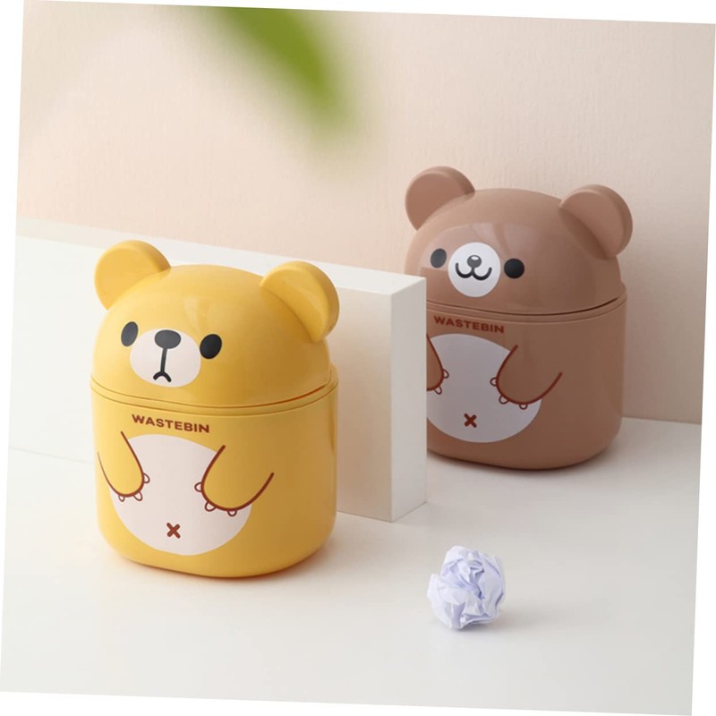 Alipis Kawaii Mini Trash Can with Lid Small Plastic Desktop