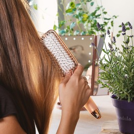 Navaris Paddle Brush Large Detangling Styling Hairbrush for All Hair Types with Conforming Comfort Gel Handle Metallic Rose Gold