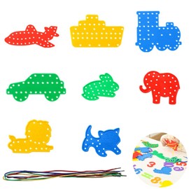 JFGDVW 8 Pcs Different Threading Toys, Animals And Transport Lacing Toy, Diy Plastic Stringing Toys, Toy For 2+ Year Olds Gift For Boy Or Girl
