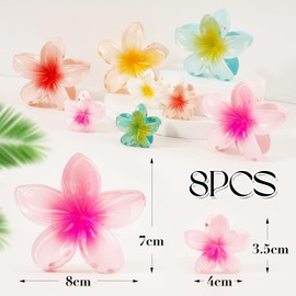 8Pcs 2 Sizes Hawaiian Plumeria Flower Hair Claw Clips 4cm 8cm Summer Gradient Flower Acrylic Hair Jaw Clips for Medium Thin Thick Hair Women Girls Hawaii Hair Accessories