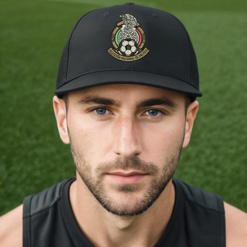 Mexico Soccer Trucker Hat Embroidered Sports Adjustable Snapback (Black)