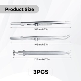 Vierone 3Pcs Piercing Tool Set - Stainless Steel Tweezer Clamp - Straight, Curved & Diamond Jewellery Tweezer - Piercing Ball Grabber