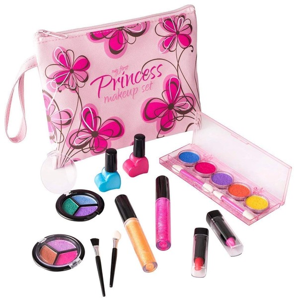 Playkidz My First Princess Washable Make Up Set - 12 Pc Kids Makeup Set - Pretend Makeup for Girls - Makeup Toys for Girls - Comes with Designer Floral Cosmetic Bag