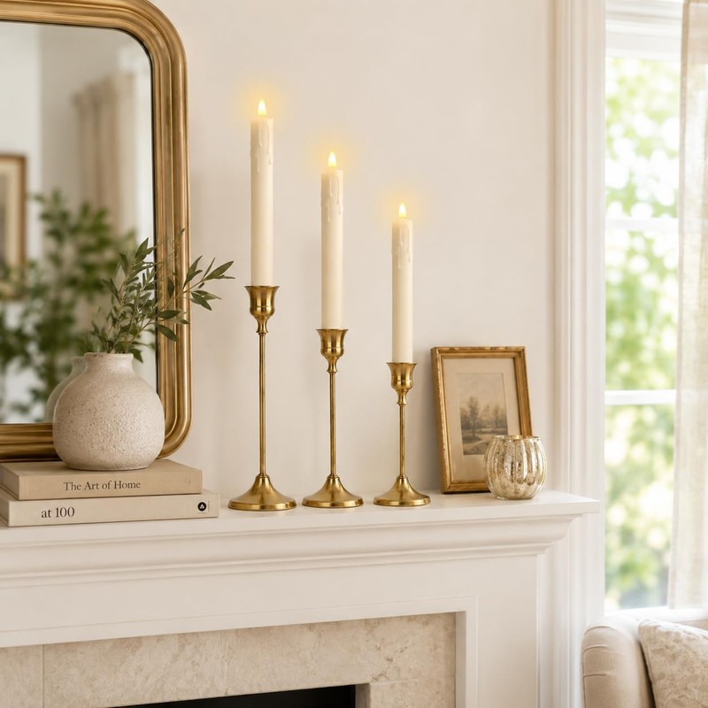 CMTDRE Candlestick Holder Set of 3, with 3 Flameless Candles