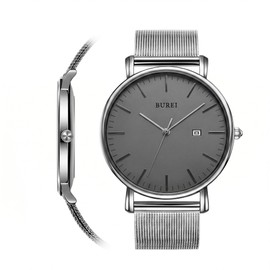 BUREI Men's Watch Simple Waterproof Analog Popular Watch Brand Stylish Men's Milanese Mesh Belt Watch, Bracelet Type