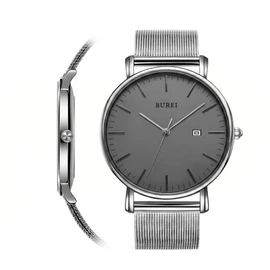 BUREI Men's Watch Simple Waterproof Analog Popular Watch Brand Stylish Men's Milanese Mesh Belt Watch, Bracelet Type