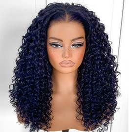 MITIMES Dark Blue Wear And Go Glueless Wig Pre-Plucked Synthetic HD Lace Frontal Wig 13x6 Afro Wig Kinky Curly With Layer